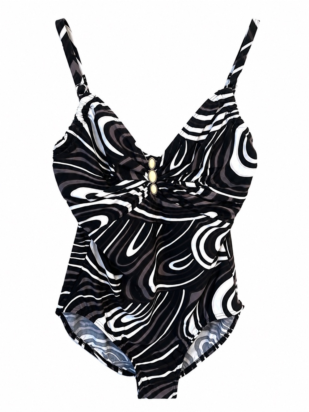 Coco Reef Black White Abstract Swirl One Piece Swimsuit 38D Bra Sized NWT